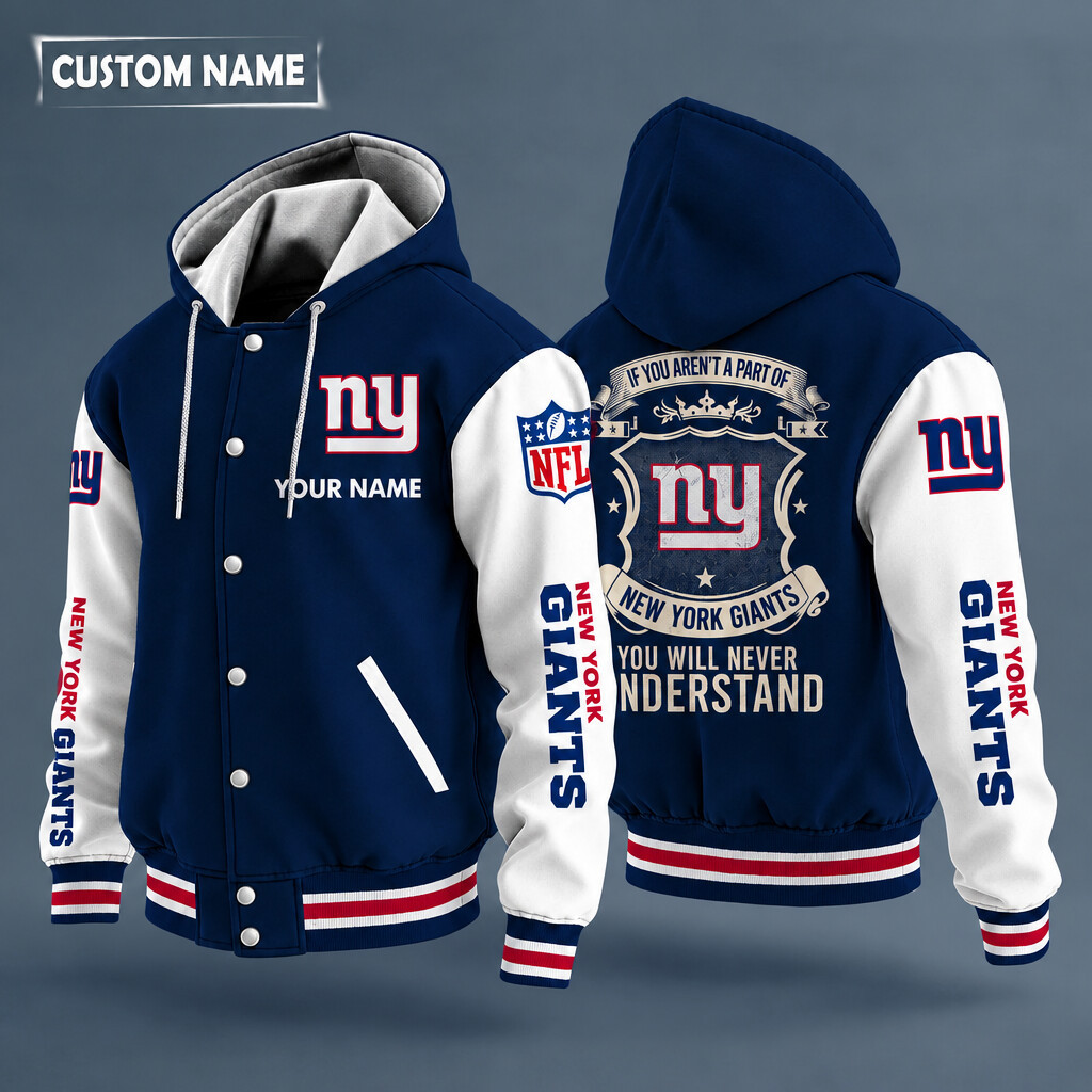 New York Giants NFL Hooded Letterman Jacket Custom Name PL8YYP