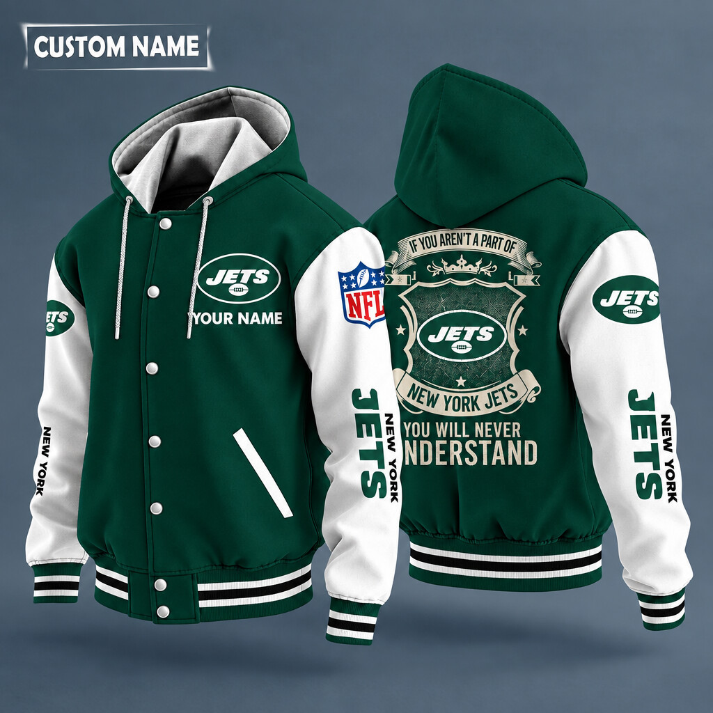 New York Jets NFL Hooded Letterman Jacket Custom Name PKPZ6S