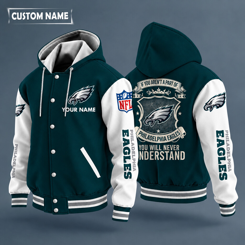 Philadelphia Eagles NFL Hooded Letterman Jacket Custom Name P7925X