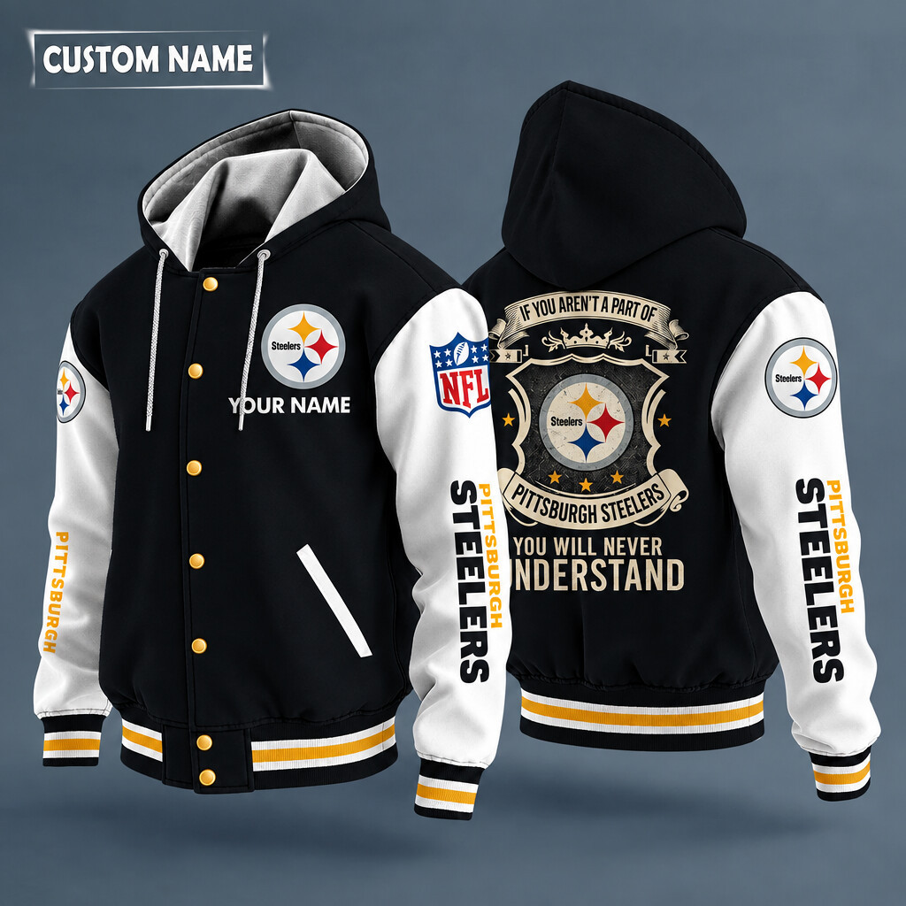 Pittsburgh Steelers NFL Hooded Letterman Jacket Custom Name PTU4EQ