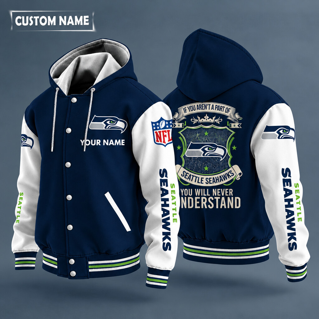 Seattle Seahawks NFL Hooded Letterman Jacket Custom Name PLHPJJ