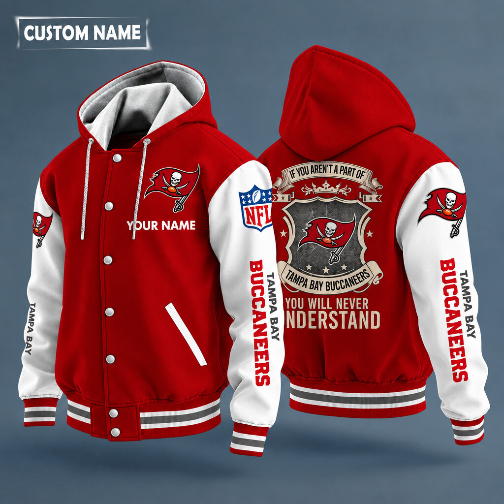 Tampa Bay Buccaneers NFL Hooded Letterman Jacket Custom Name PVD6AJ