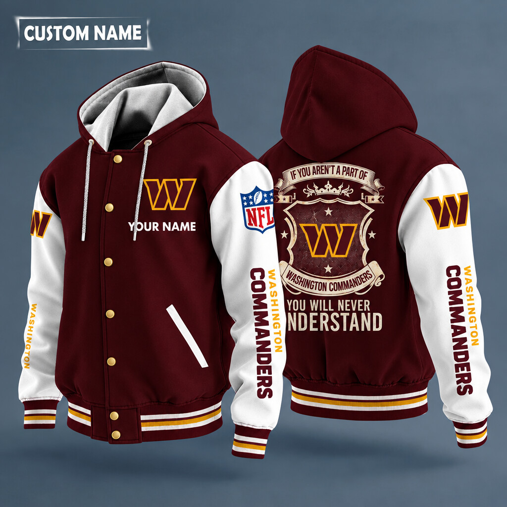 Washington Commanders NFL Hooded Letterman Jacket Custom Name PZHRFC