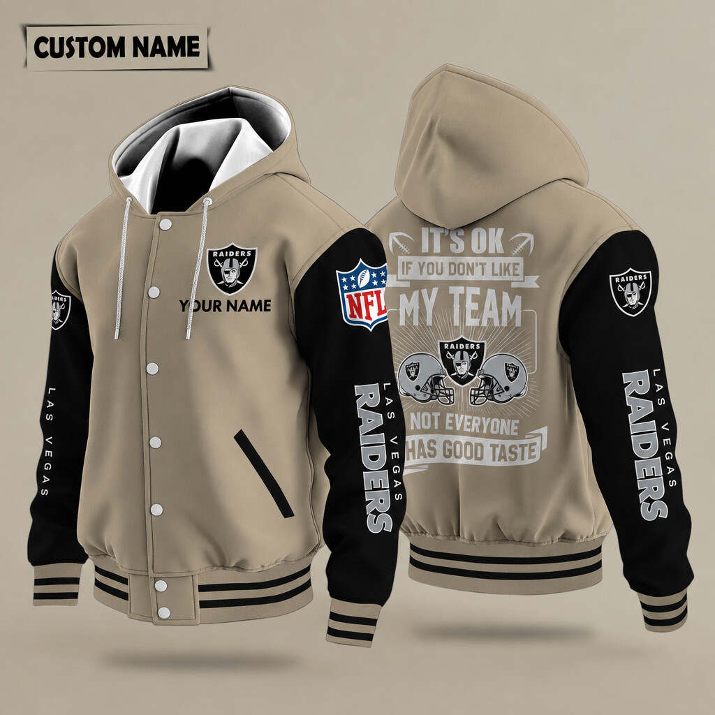 Las Vegas Raiders It's OK If You Don't Like My Team Hooded Letterman Jacket Custom Name PKJKH5