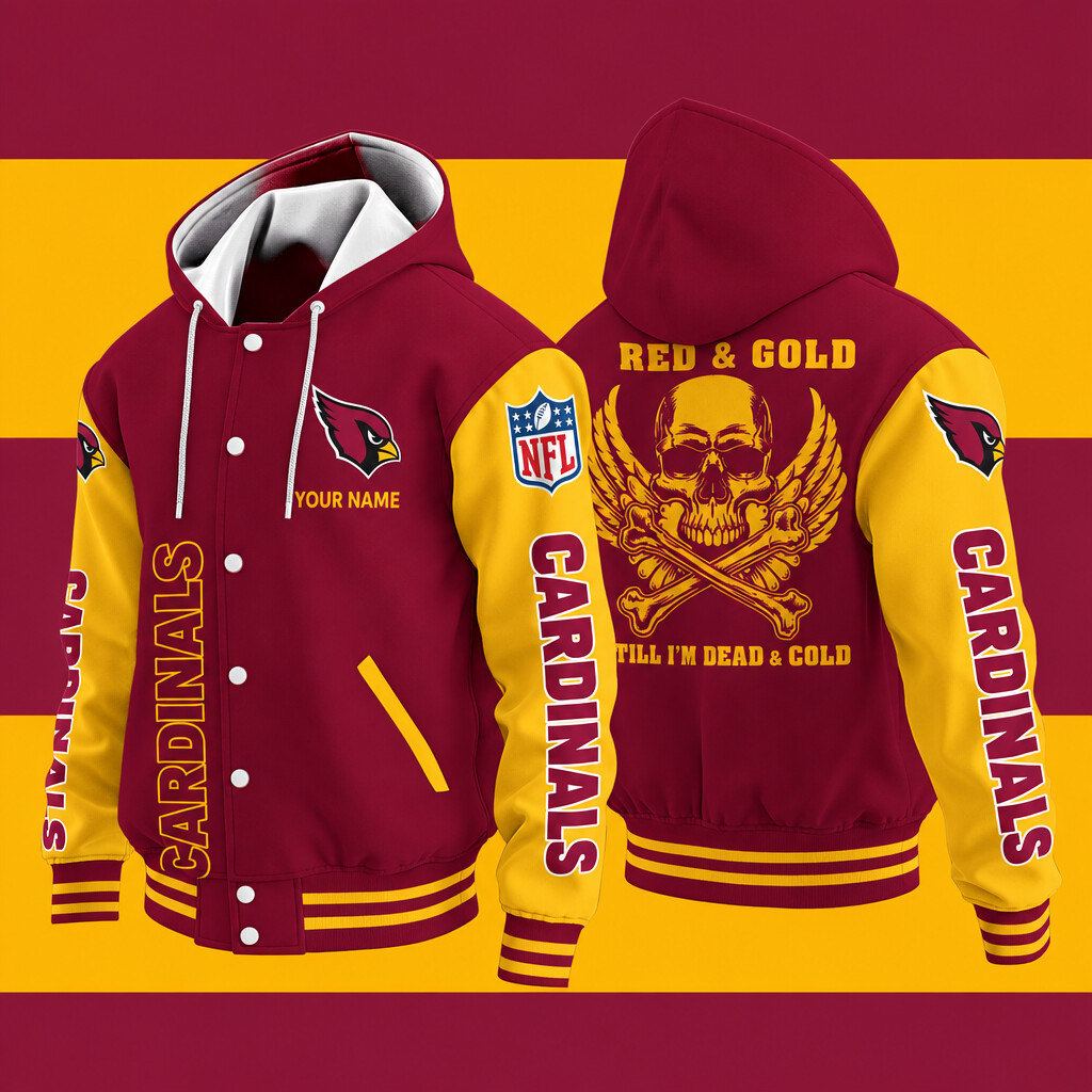 Arizona Cardinals Red & Gold Till I'm Dead Hooded Letterman Jacket Custom Name PCUB2J