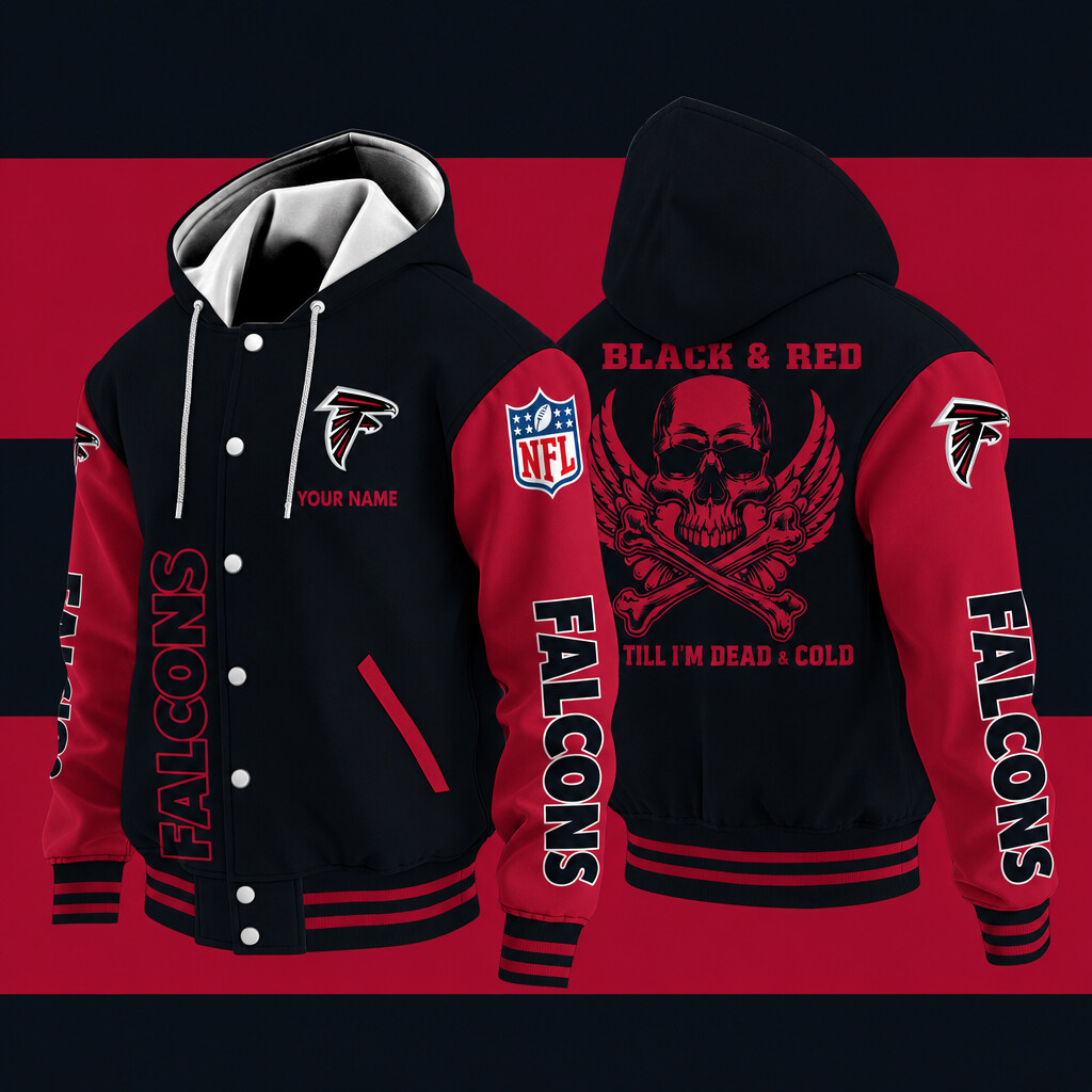 Atlanta Falcons Black & Red Till I'm Dead Hooded Letterman Jacket Custom Name P4SNJQ