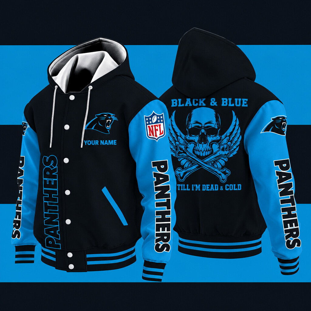 Carolina Panthers Black & Blue Till I'm Dead Hooded Letterman Jacket Custom Name PQ2Y5Q