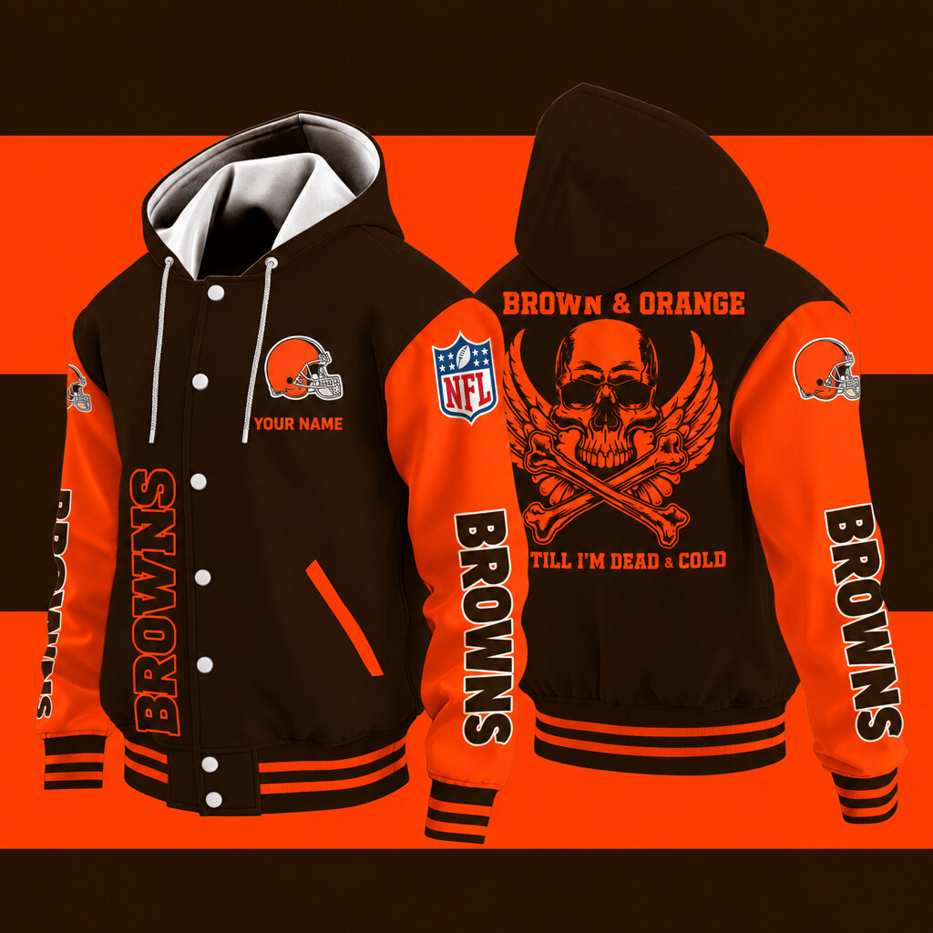 Cleveland Browns Brown & Orange Till I'm Dead Hooded Letterman Jacket Custom Name PAKHU9