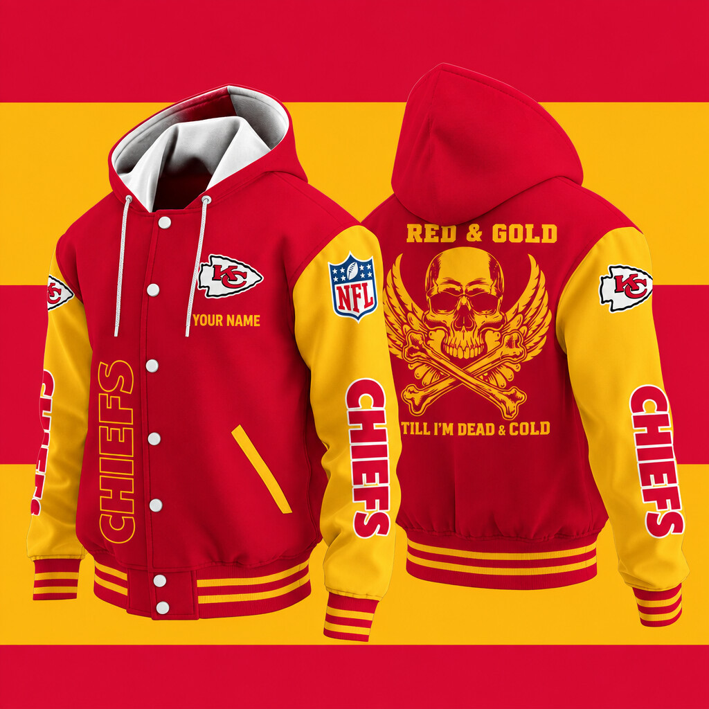 Kansas City Chiefs Red & Gold Till I'm Dead Hooded Letterman Jacket Custom Name PE6N9M