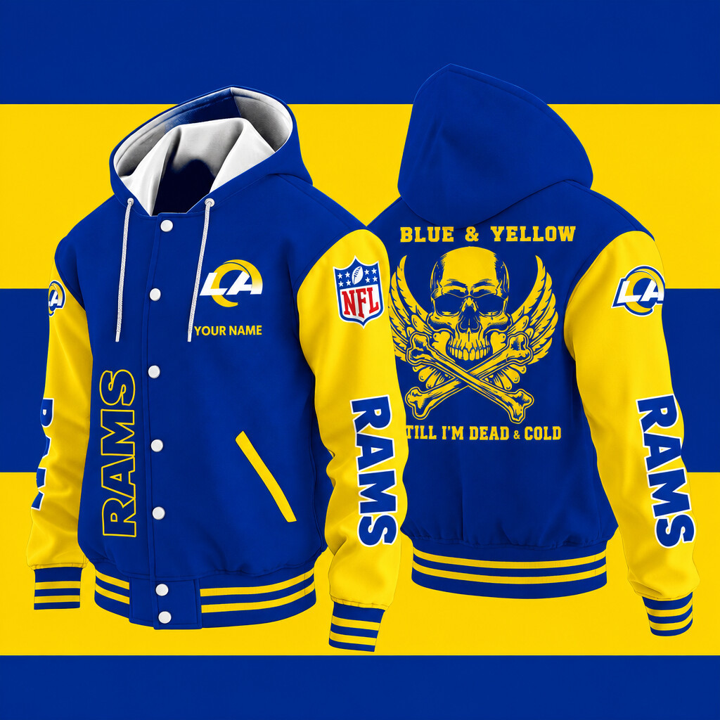 Los Angeles Rams Blue & Yellow Till I'm Dead Hooded Letterman Jacket Custom Name PHC9PF