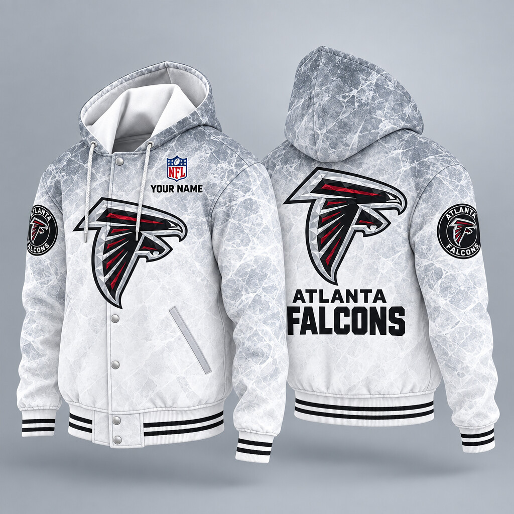 Atlanta Falcons Ice Hooded Letterman Jacket Custom Name PJBQ5N