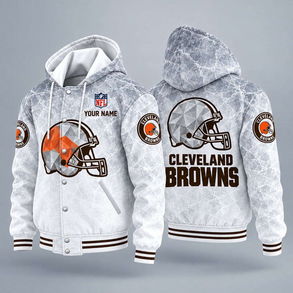 Cleveland Browns Ice Hooded Letterman Jacket Custom Name PG8UHU