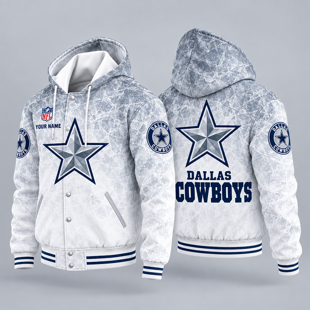 Dallas Cowboys Ice Hooded Letterman Jacket Custom Name PWEV3W