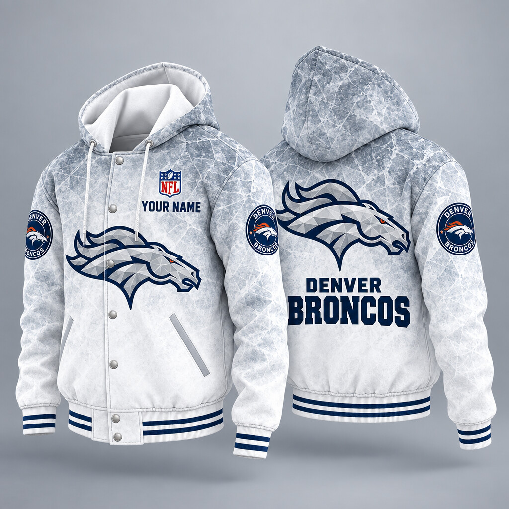 Denver Broncos Ice Hooded Letterman Jacket Custom Name P4FWVV