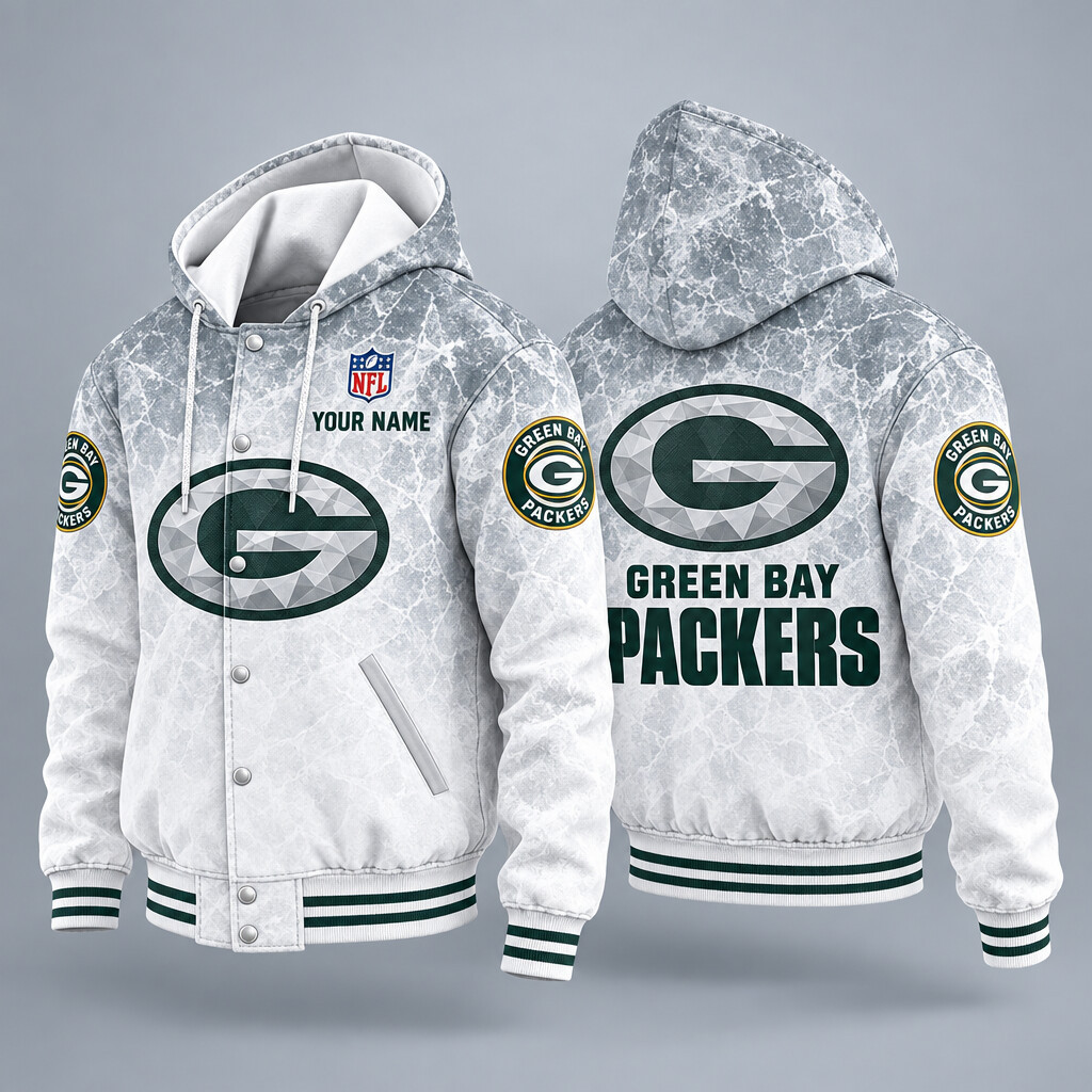 Green Bay Packers Ice Hooded Letterman Jacket Custom Name P262H6