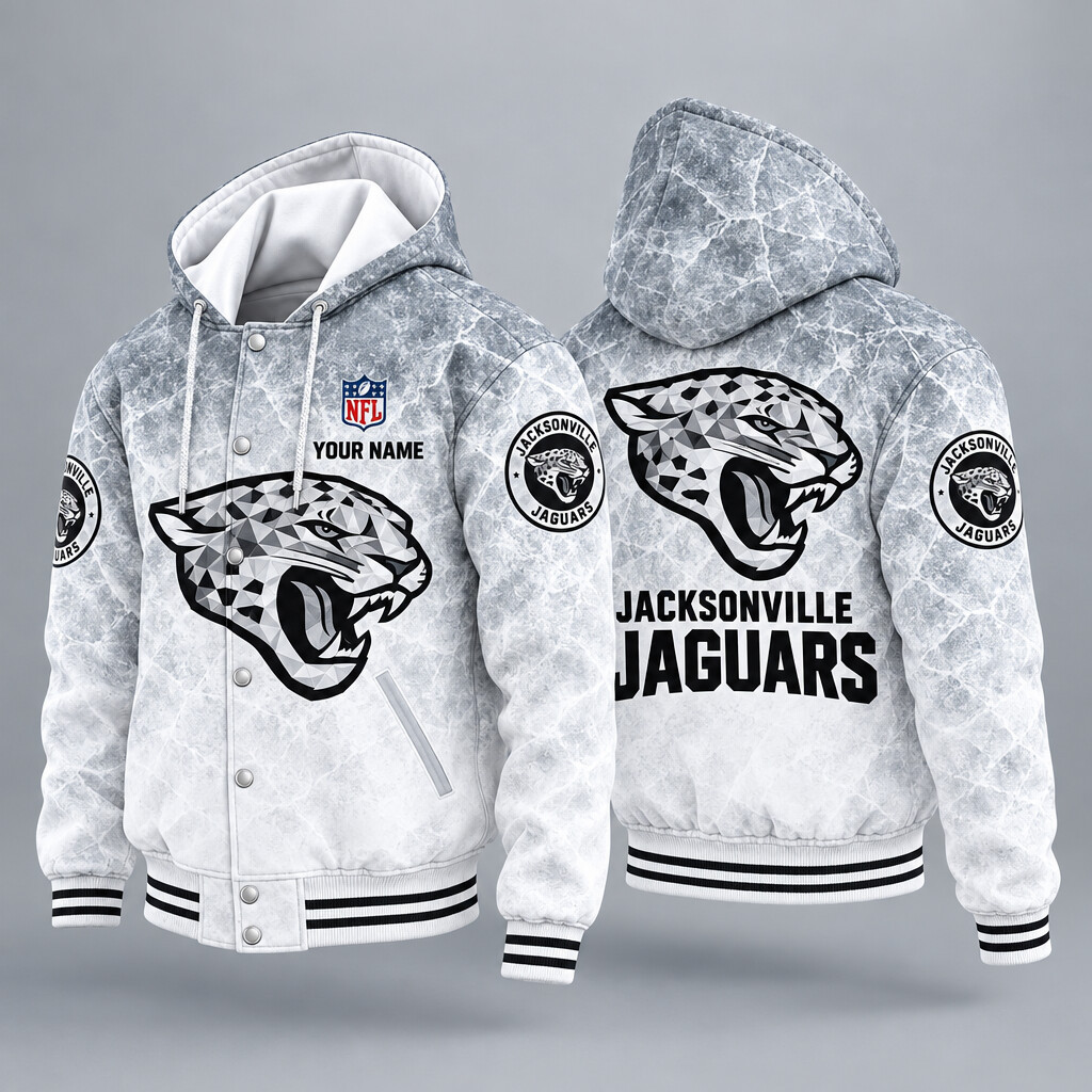 Jacksonville Jaguars Ice Hooded Letterman Jacket Custom Name PSVGXJ