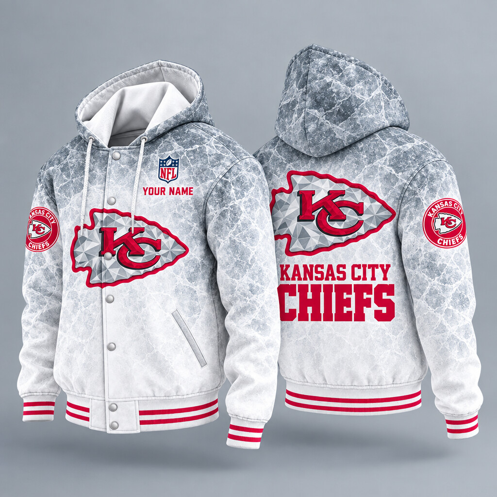 Kansas City Chiefs Ice Hooded Letterman Jacket Custom Name PKWC4A