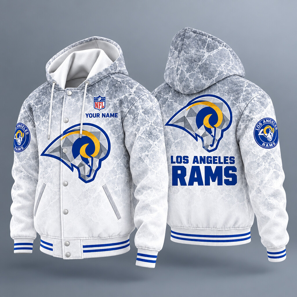 Los Angeles Rams Ice Hooded Letterman Jacket Custom Name P5WMKF