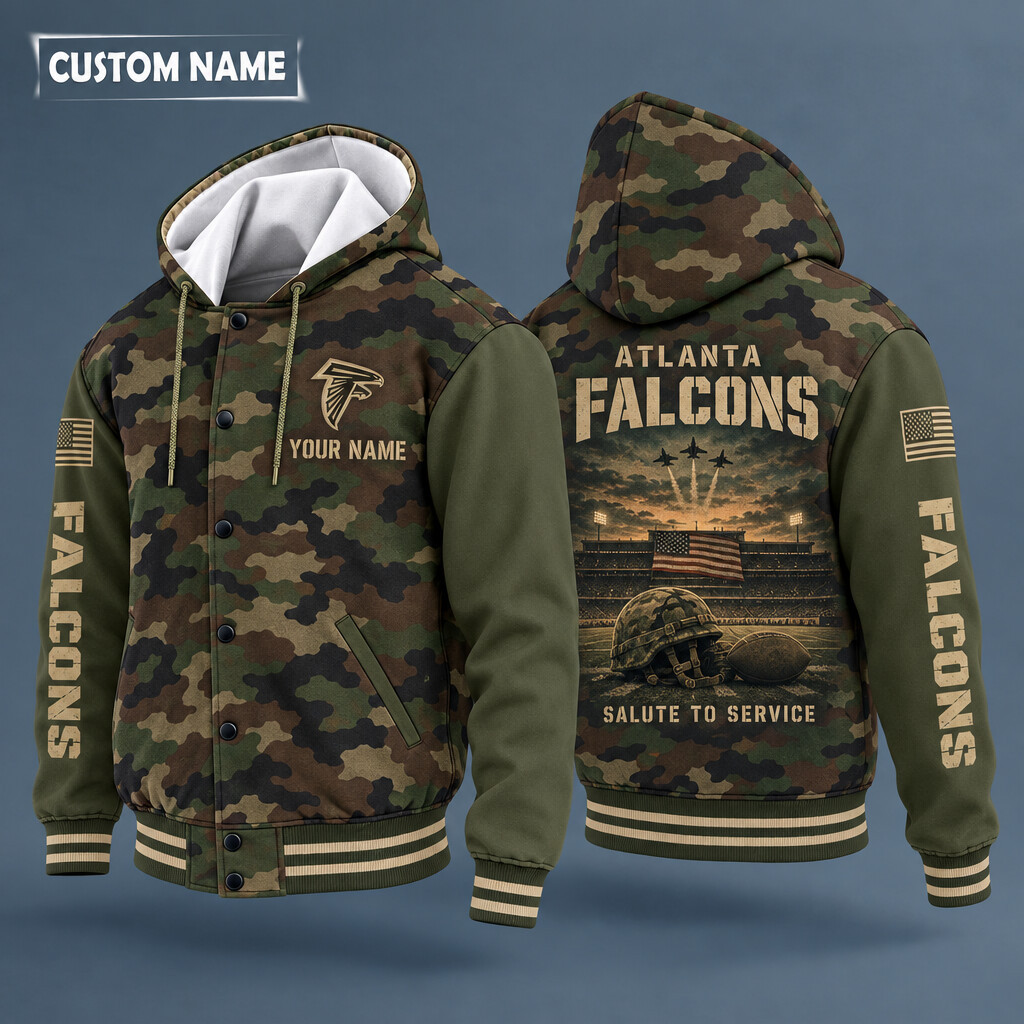 Atlanta Falcons Salute To Service Hooded Letterman Jacket Custom Name P46FKA