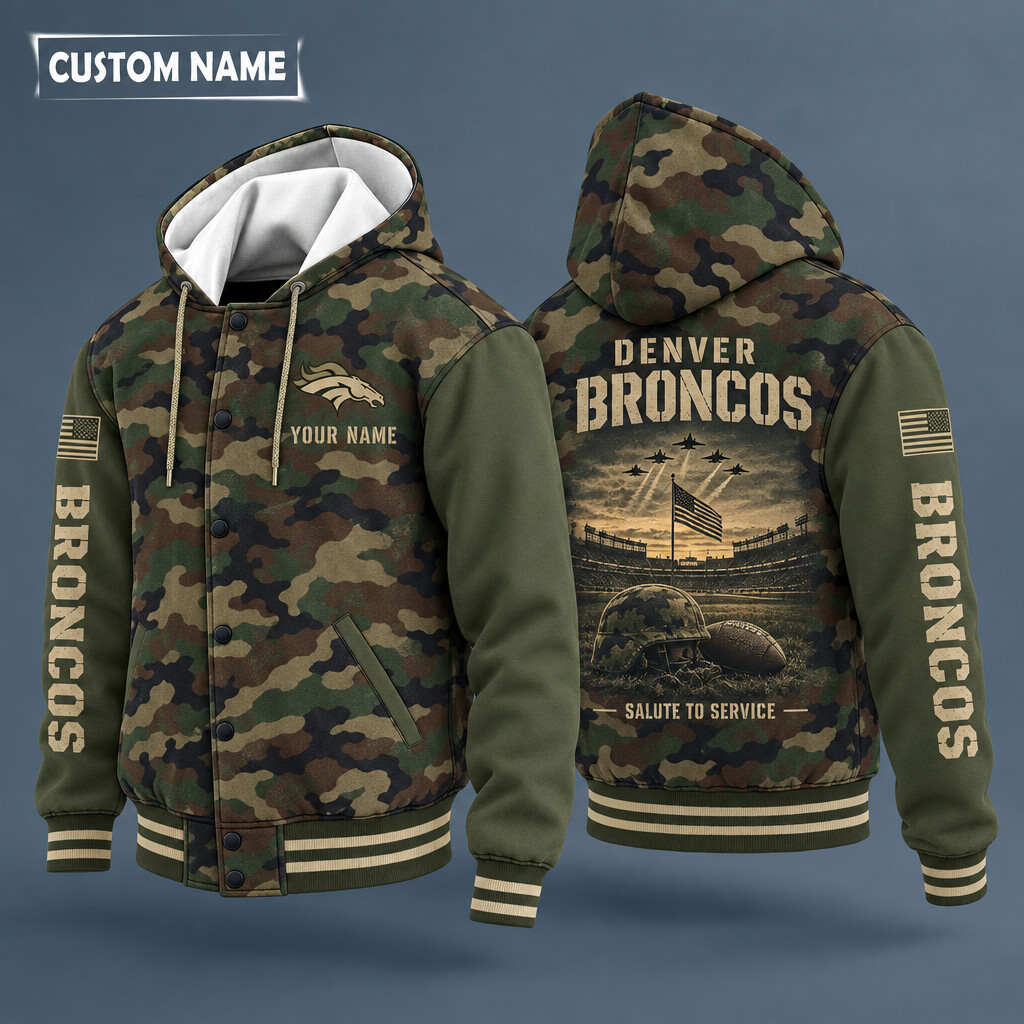 Denver Broncos Salute To Service Hooded Letterman Jacket Custom Name POAP84
