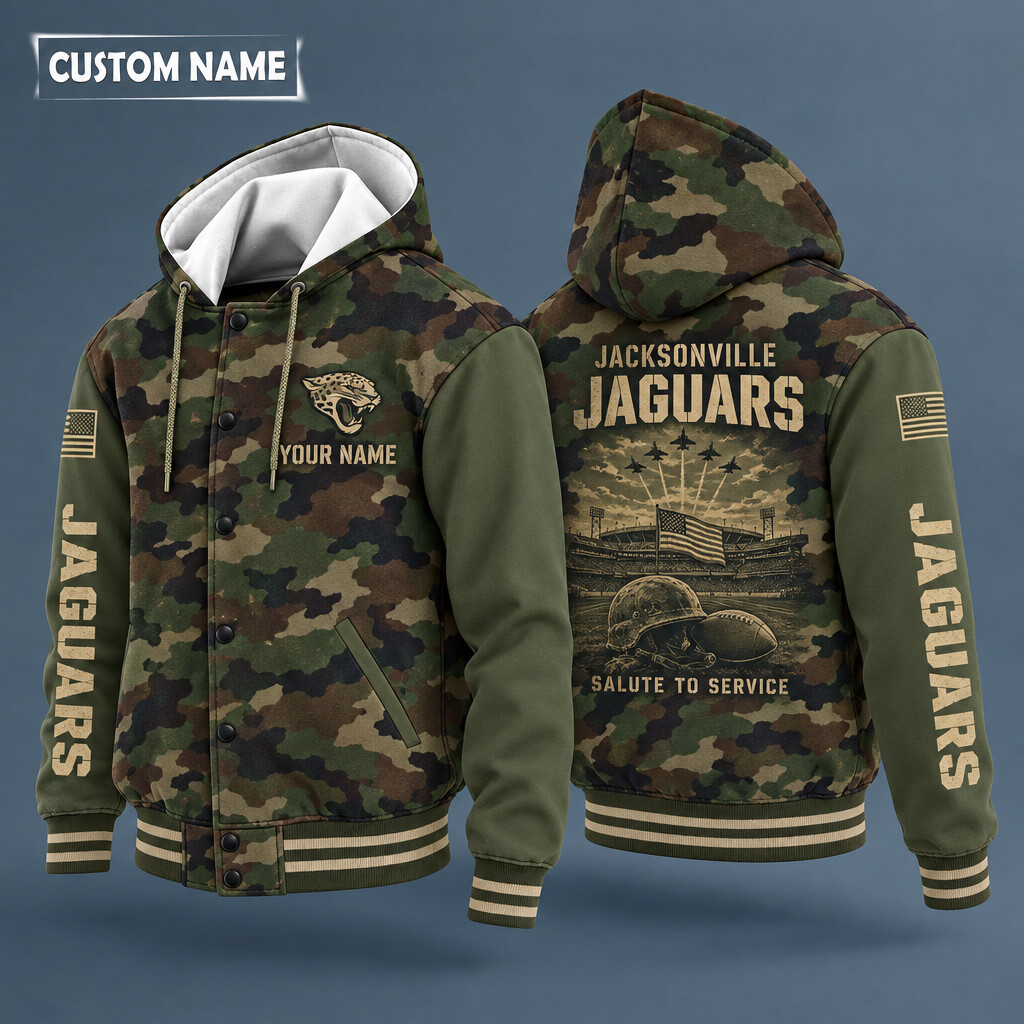Jacksonville Jaguars Salute To Service Hooded Letterman Jacket Custom Name PVR48P