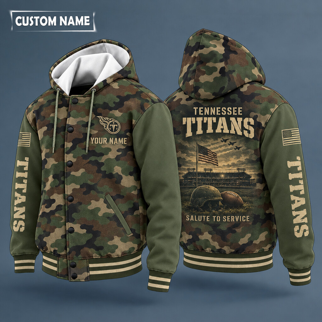 Tennessee Titans Salute To Service Hooded Letterman Jacket Custom Name PX77L4