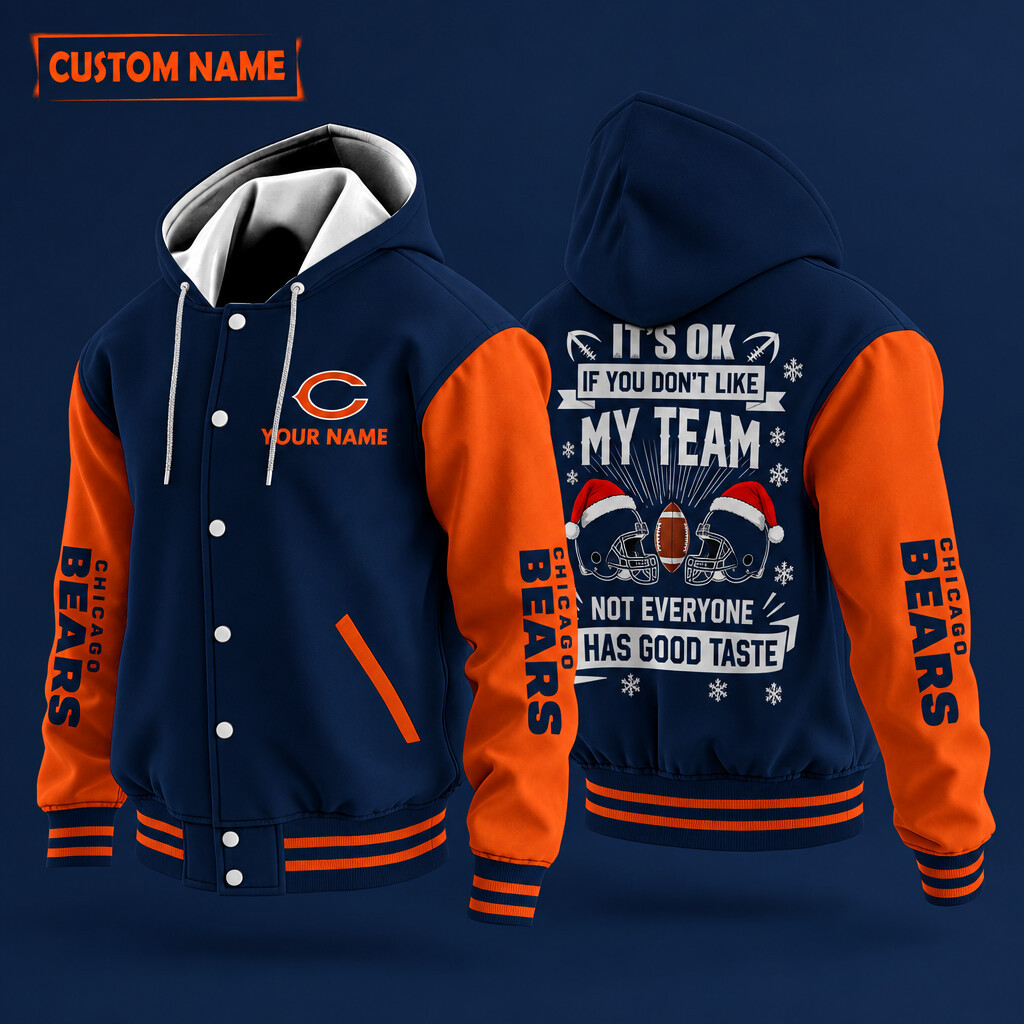 Chicago Bears It's OK If You Don't Like My Team Christmas Hooded Letterman Jacket Custom Name PN3RBN