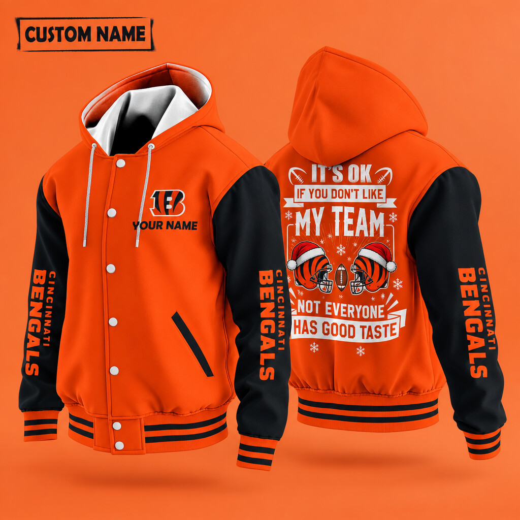 Cincinnati Bengals It's OK If You Don't Like My Team Christmas Hooded Letterman Jacket Custom Name PSPYXO