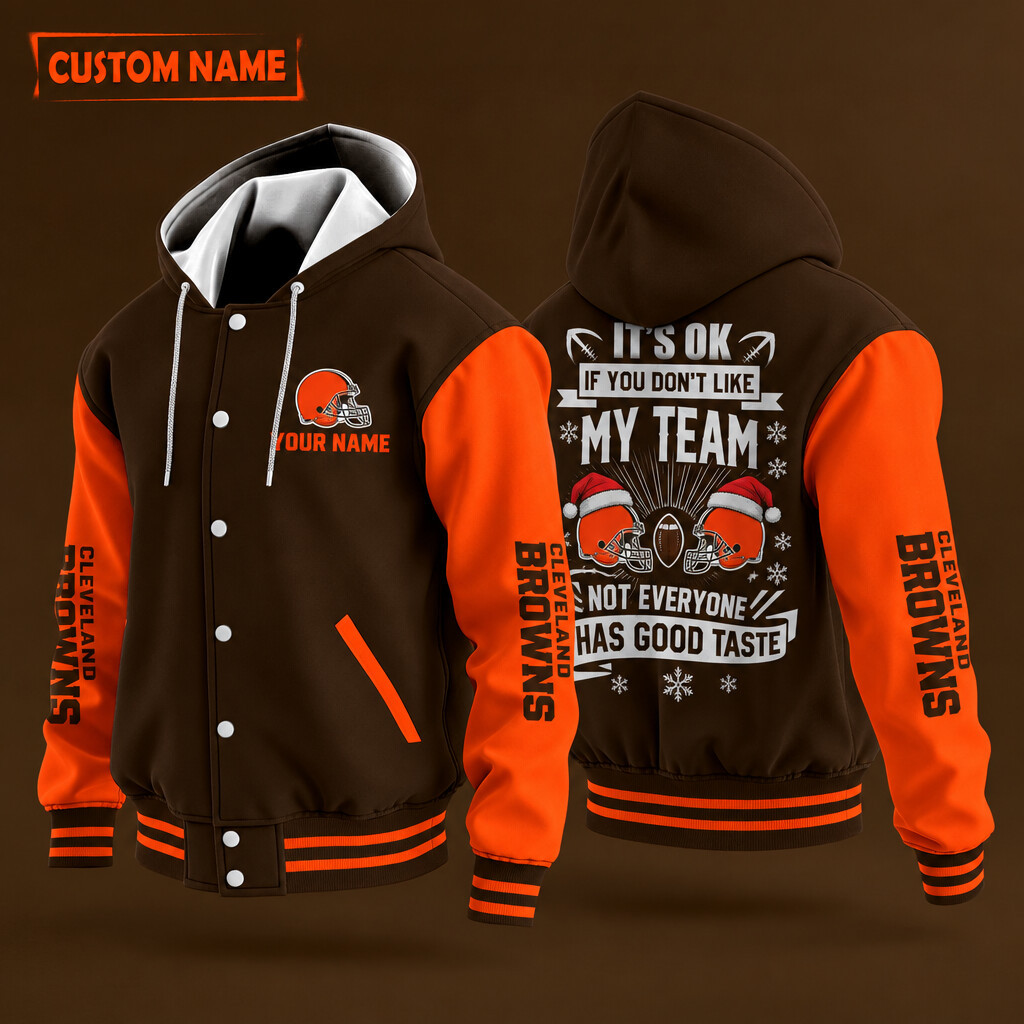 Cleveland Browns It's OK If You Don't Like My Team Christmas Hooded Letterman Jacket Custom Name P875TJ