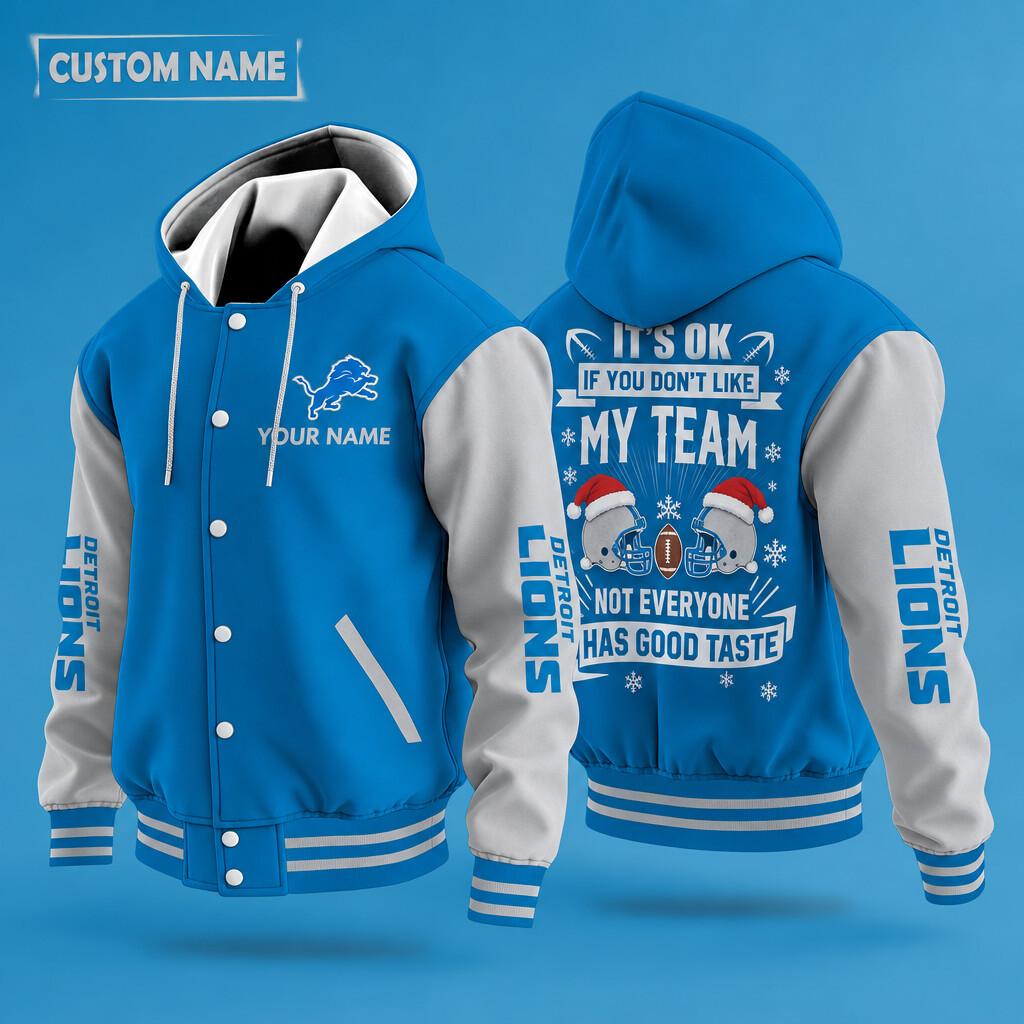 Detroit Lions It's OK If You Don't Like My Team Christmas Hooded Letterman Jacket Custom Name P8SKWI