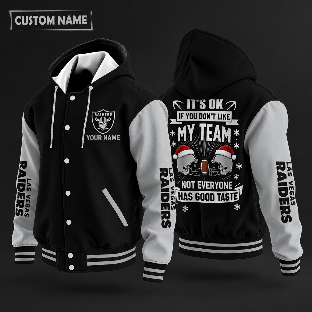 Las Vegas Raiders It's OK If You Don't Like My Team Christmas Hooded Letterman Jacket Custom Name PW6NT9
