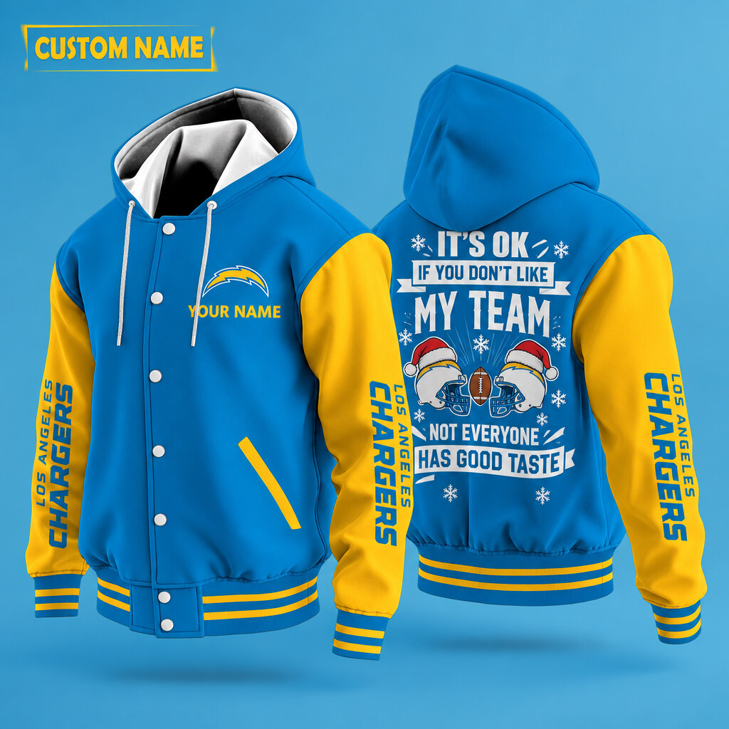 Los Angeles Chargers It's OK If You Don't Like My Team Christmas Hooded Letterman Jacket Custom Name PG4ZCU