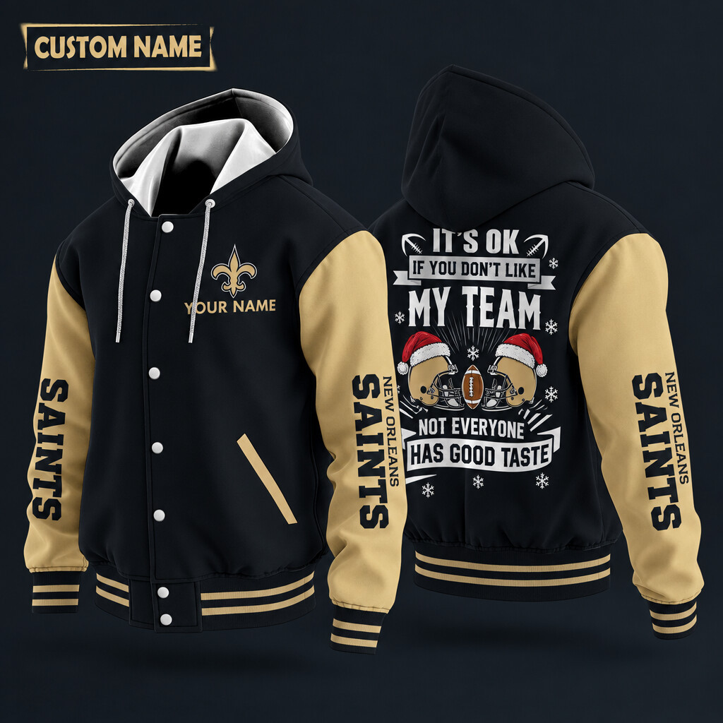 New Orleans Saints It's OK If You Don't Like My Team Christmas Hooded Letterman Jacket Custom Name PXMIE4