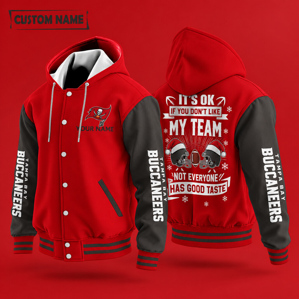 Tampa Bay Buccaneers It's OK If You Don't Like My Team Christmas Hooded Letterman Jacket Custom Name PFBK2U