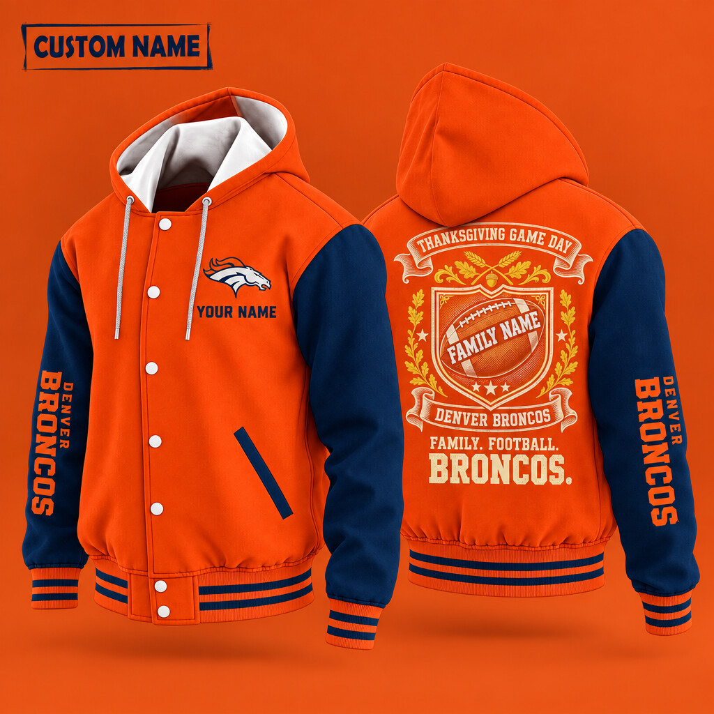 Denver Broncos Thanksgiving Game Day Family Hooded Letterman Jacket Custom Name PRH5XG