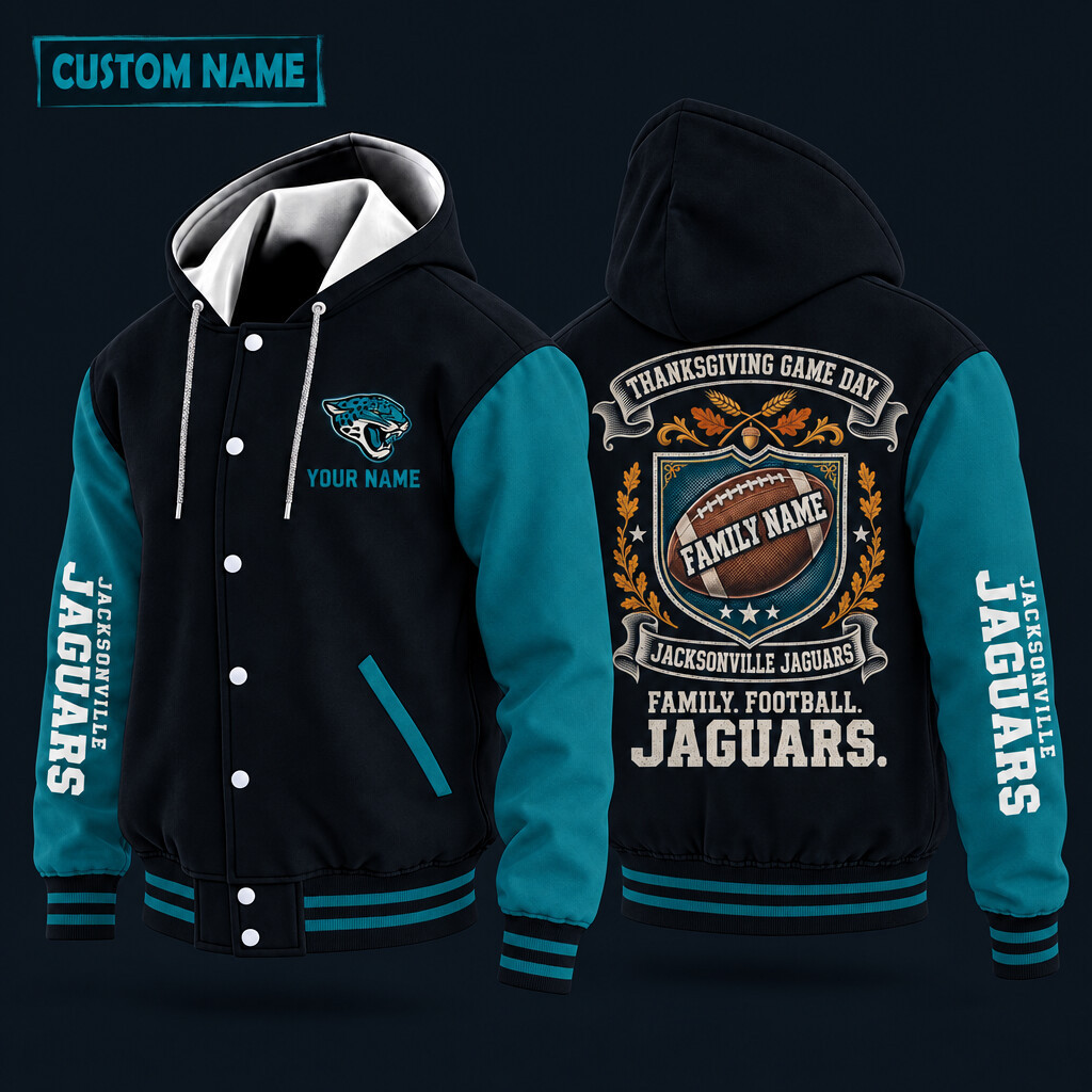 Jacksonville Jaguars Thanksgiving Game Day Family Hooded Letterman Jacket Custom Name PAI95A