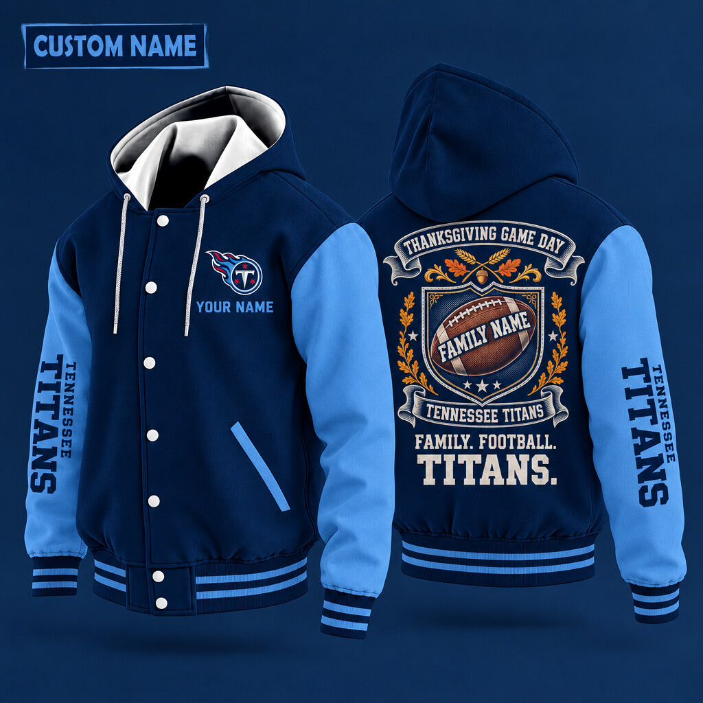 Tennessee Titans Thanksgiving Game Day Family Hooded Letterman Jacket Custom Name P3ROPB