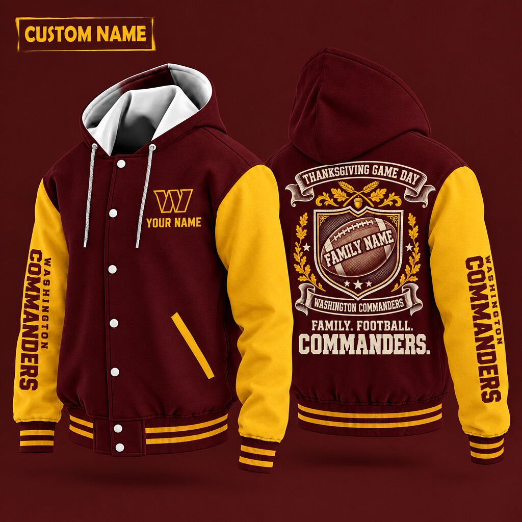 Washington Commanders Thanksgiving Game Day Family Hooded Letterman Jacket Custom Name P2RNGX