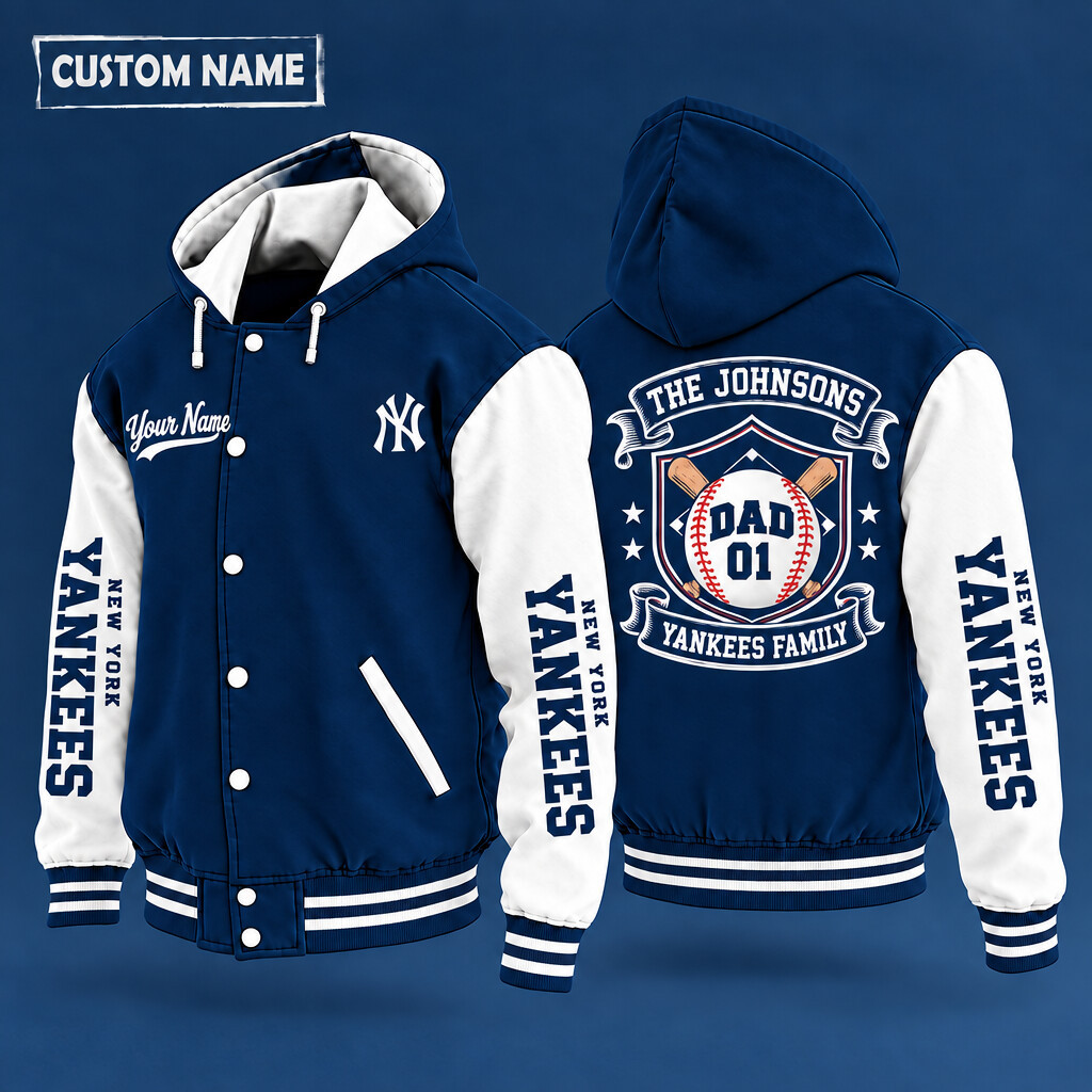 New York Yankees Family Crew Hooded Letterman Jacket Custom Name Number PMUPL6