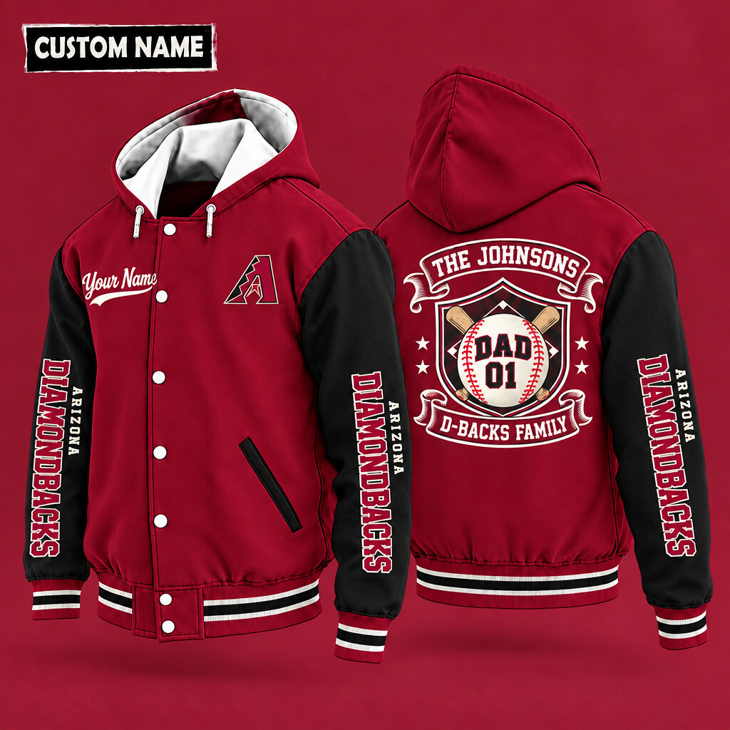 Arizona Diamondbacks Family Crew Hooded Letterman Jacket Custom Name Number P0Q18I