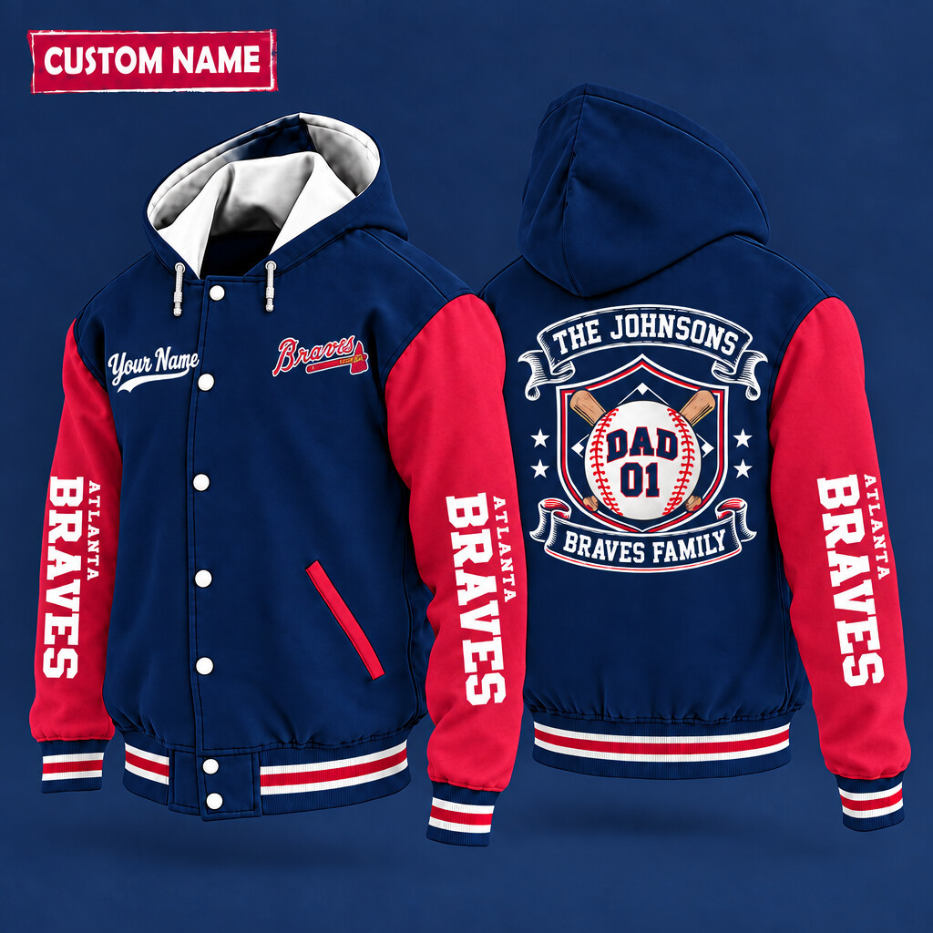 Atlanta Braves Family Crew Hooded Letterman Jacket Custom Name Number PX1FF1