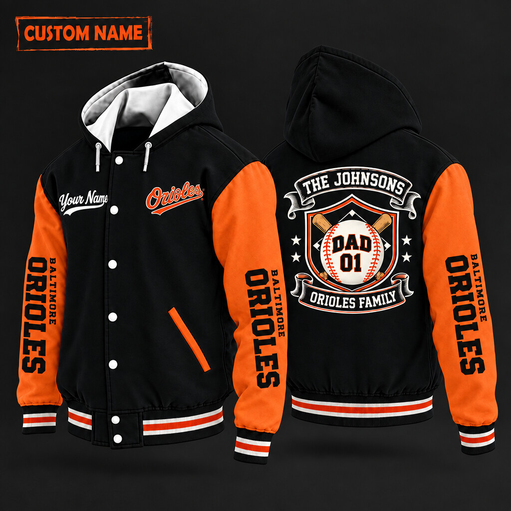 Baltimore Orioles Family Crew Hooded Letterman Jacket Custom Name Number PFVVJ6