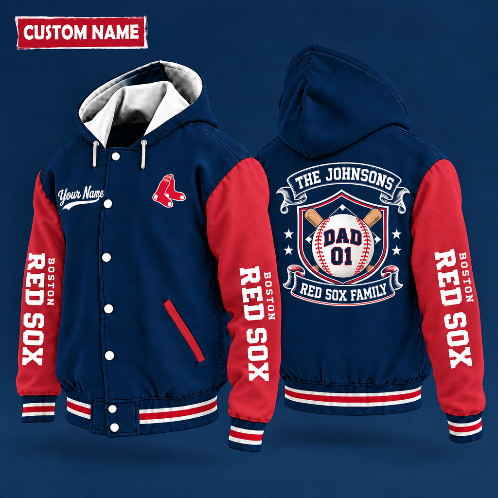 Boston Red Sox Family Crew Hooded Letterman Jacket Custom Name Number PUFLQC