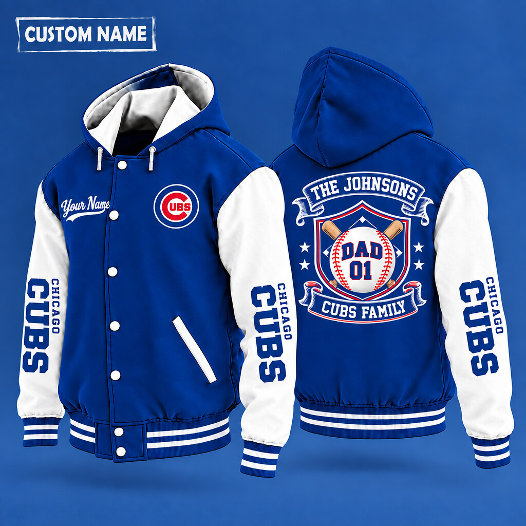 Chicago Cubs Family Crew Hooded Letterman Jacket Custom Name Number PCORWH