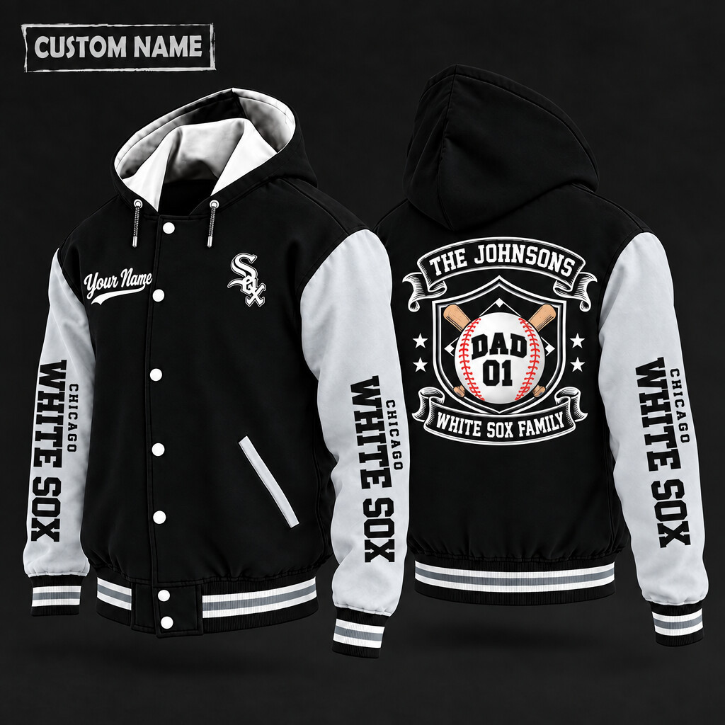 Chicago White Sox Family Crew Hooded Letterman Jacket Custom Name Number P3IOBN