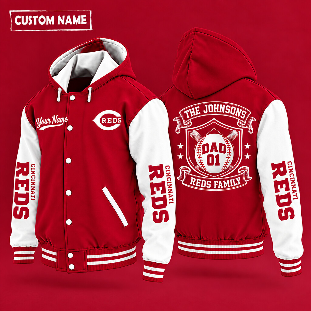 Cincinnati Reds Family Crew Hooded Letterman Jacket Custom Name Number PRXP0P