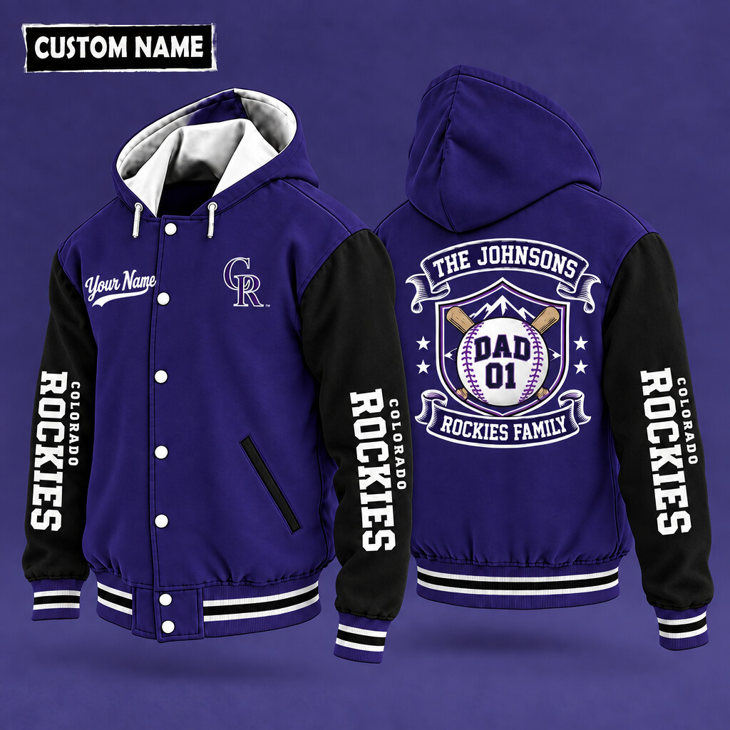 Colorado Rockies Family Crew Hooded Letterman Jacket Custom Name Number P6C34L