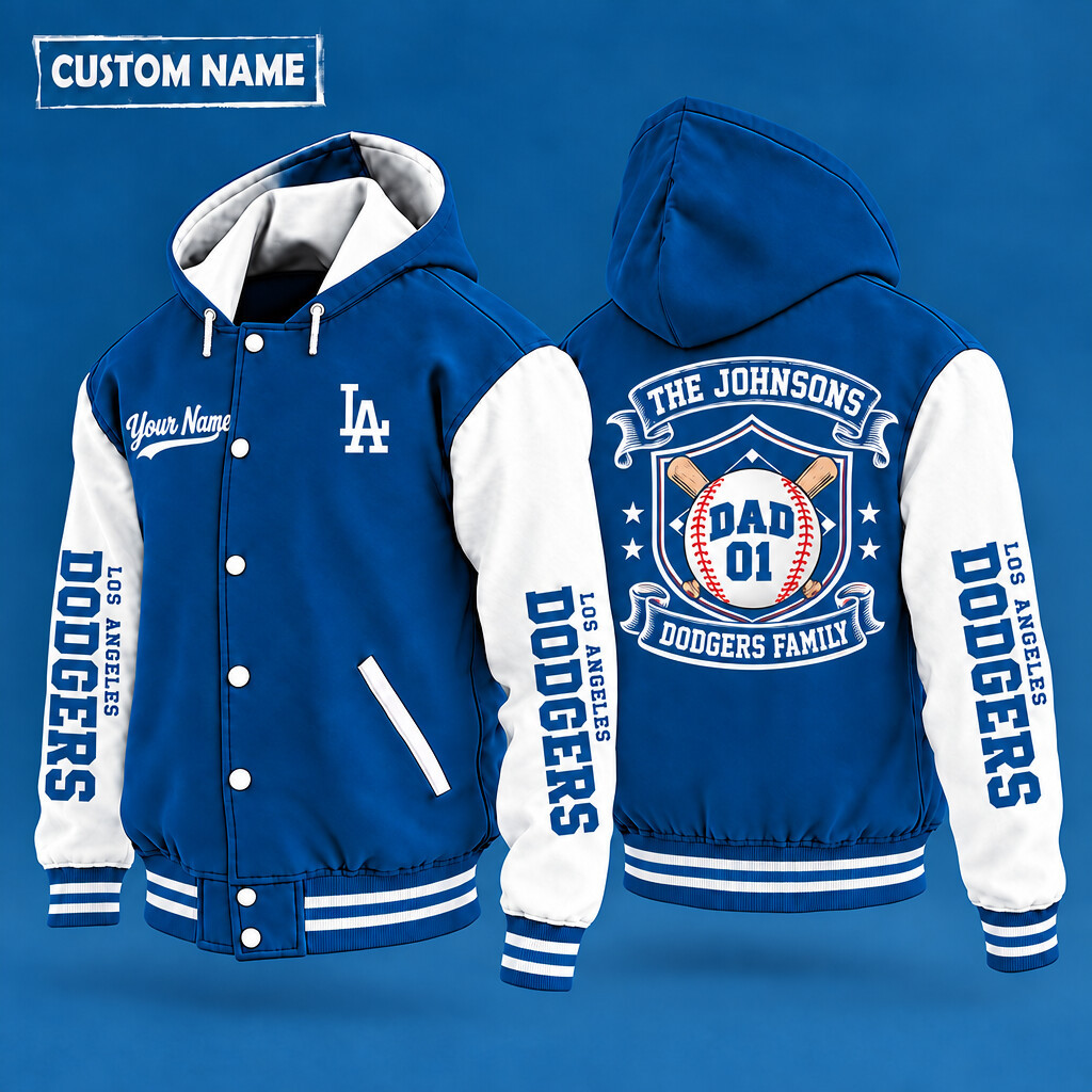 Los Angeles Dodgers Family Crew Hooded Letterman Jacket Custom Name Number PPF4CC