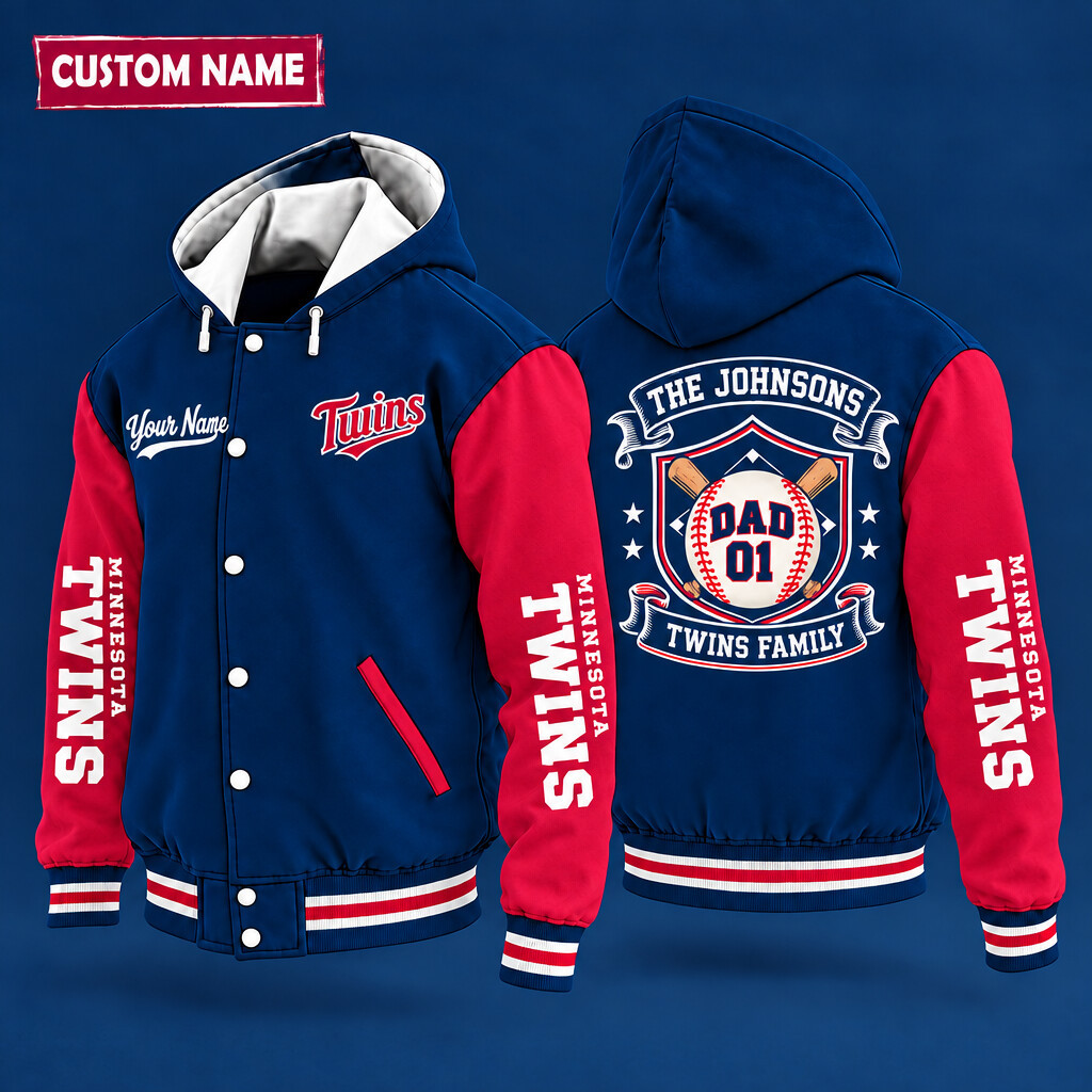 Minnesota Twins Family Crew Hooded Letterman Jacket Custom Name Number PR7IIJ