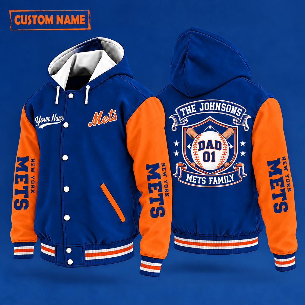 New York Mets Family Crew Hooded Letterman Jacket Custom Name Number P53W4T